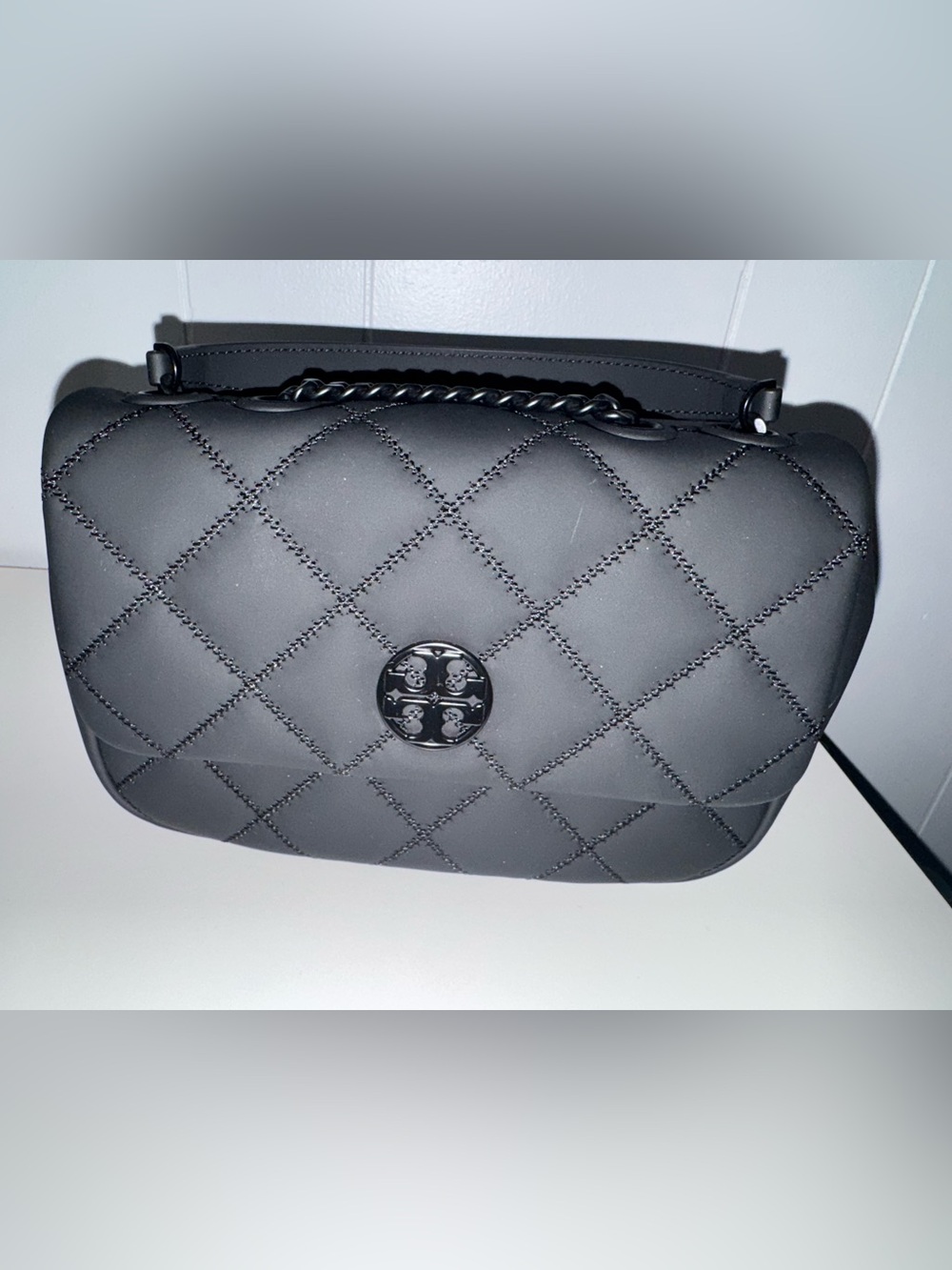 Tory Burch Matte Black Quilted Chain Shoulder Bag